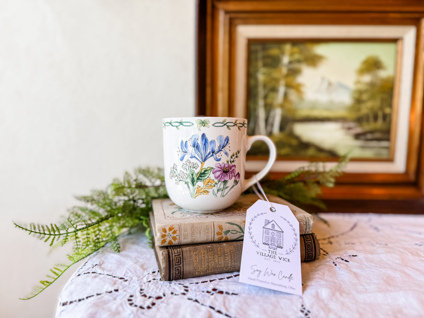 Vintage Mug Candle with Florals - Parisian Cafe