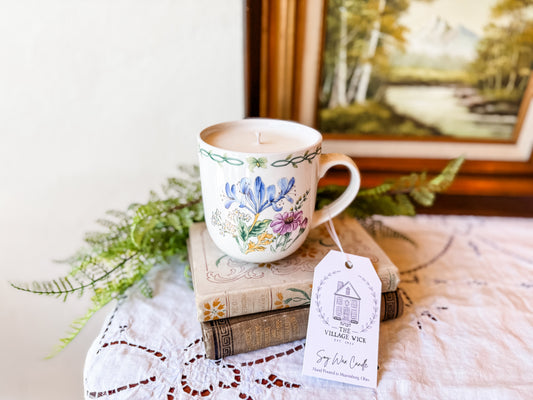 Vintage Mug Candle with Florals - Parisian Cafe