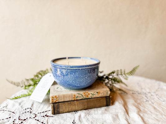 Vintage Blue Spongeware Bowl Candle - Grandma's Zucchini Bread