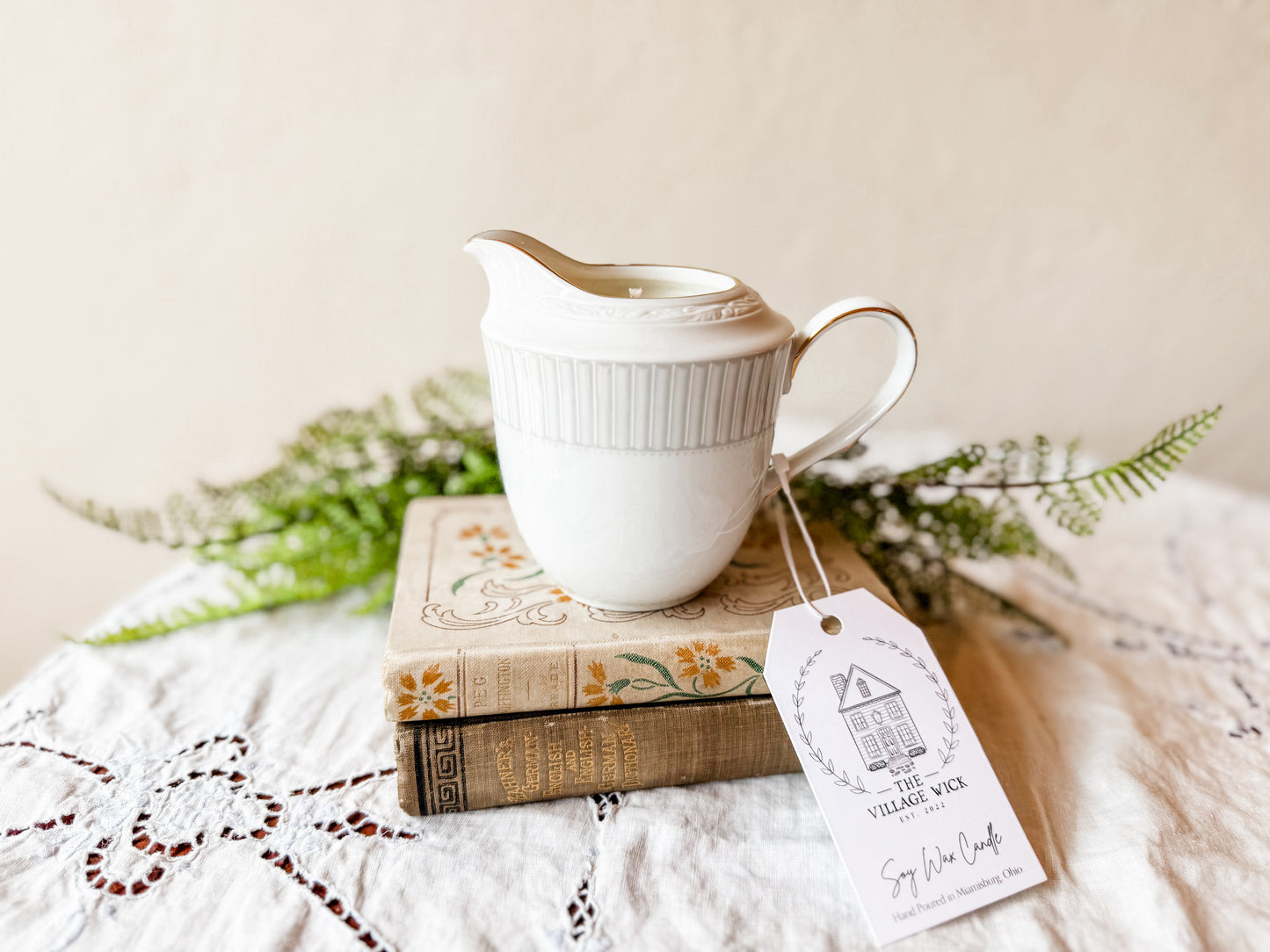 Vintage Creamer Candle with Gold Trim - Nighttime in Venice
