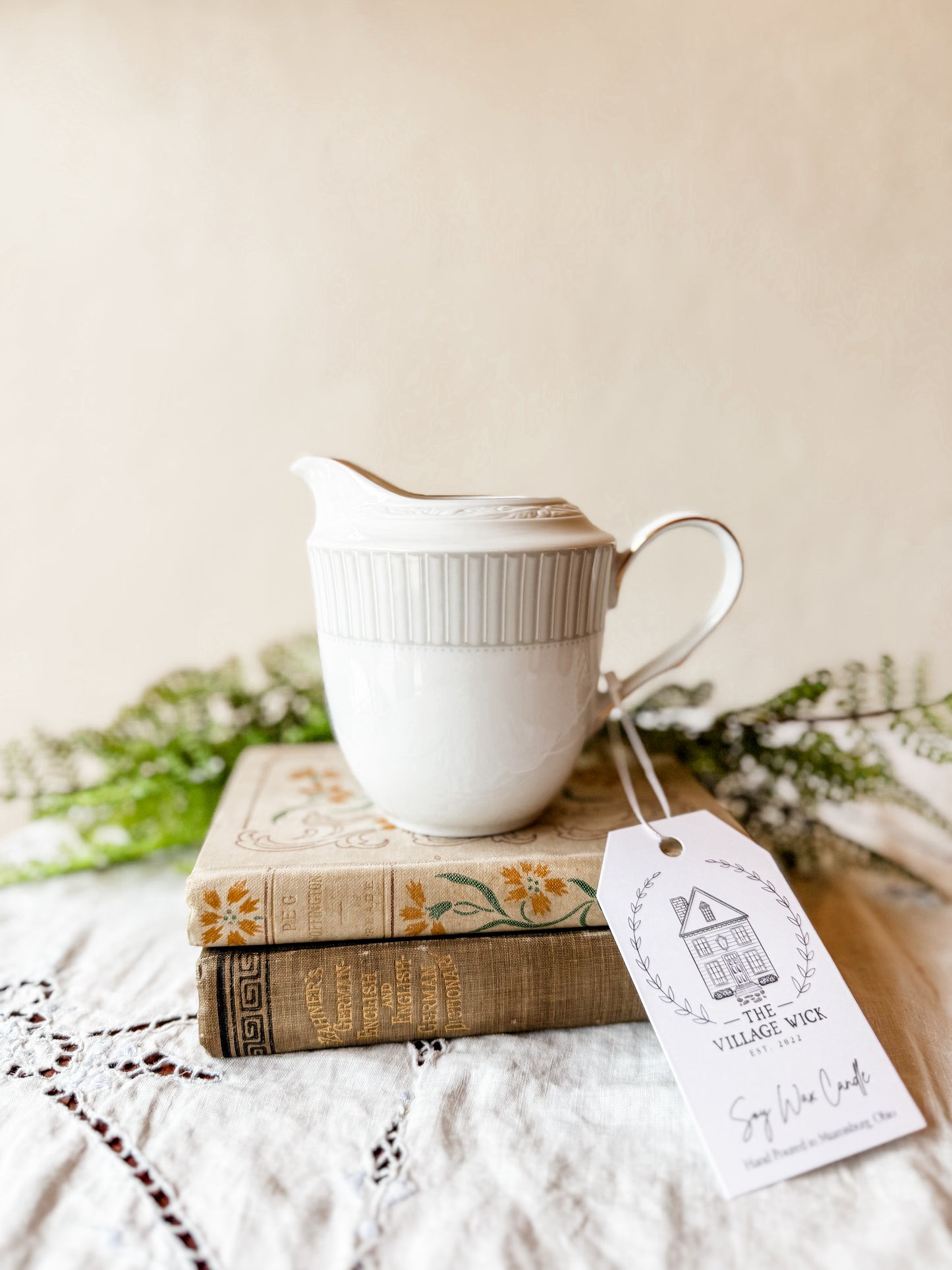 Vintage Creamer Candle with Gold Trim - Nighttime in Venice