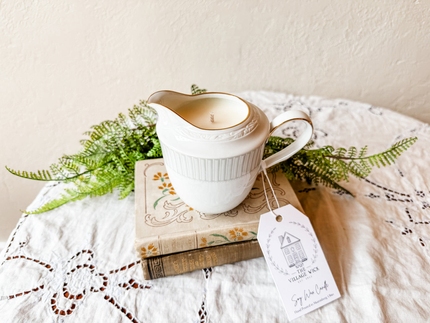 Vintage Creamer Candle with Gold Trim - Nighttime in Venice