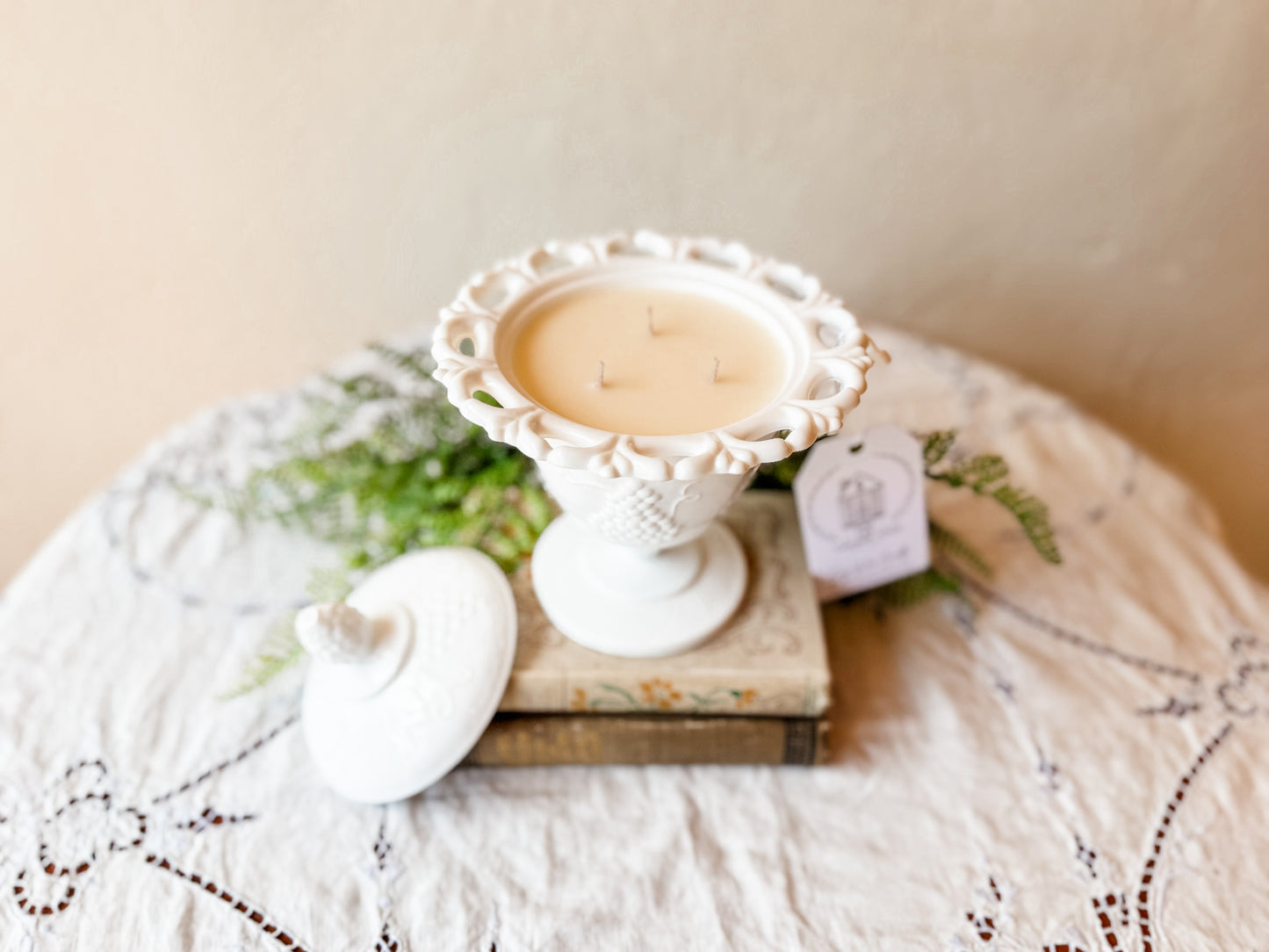 Vintage Milk Glass Candy Dish with Lid - Aloha Paradise